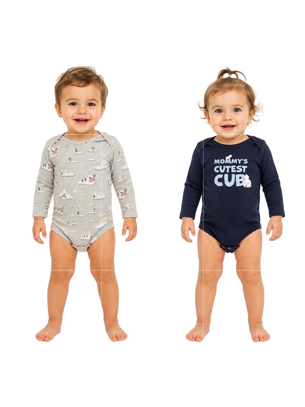 Pack of 2 Long-Sleeve Baby Bodysuits in Navy and Light Gray